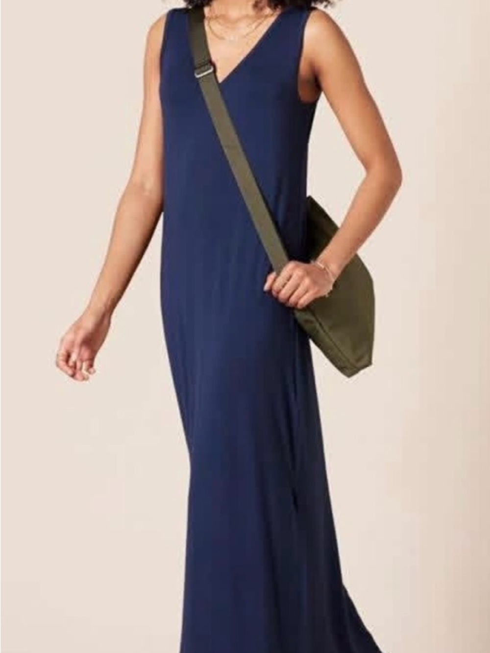 Joan Vass Navy Sleeveless V-Neck Maxi Dress